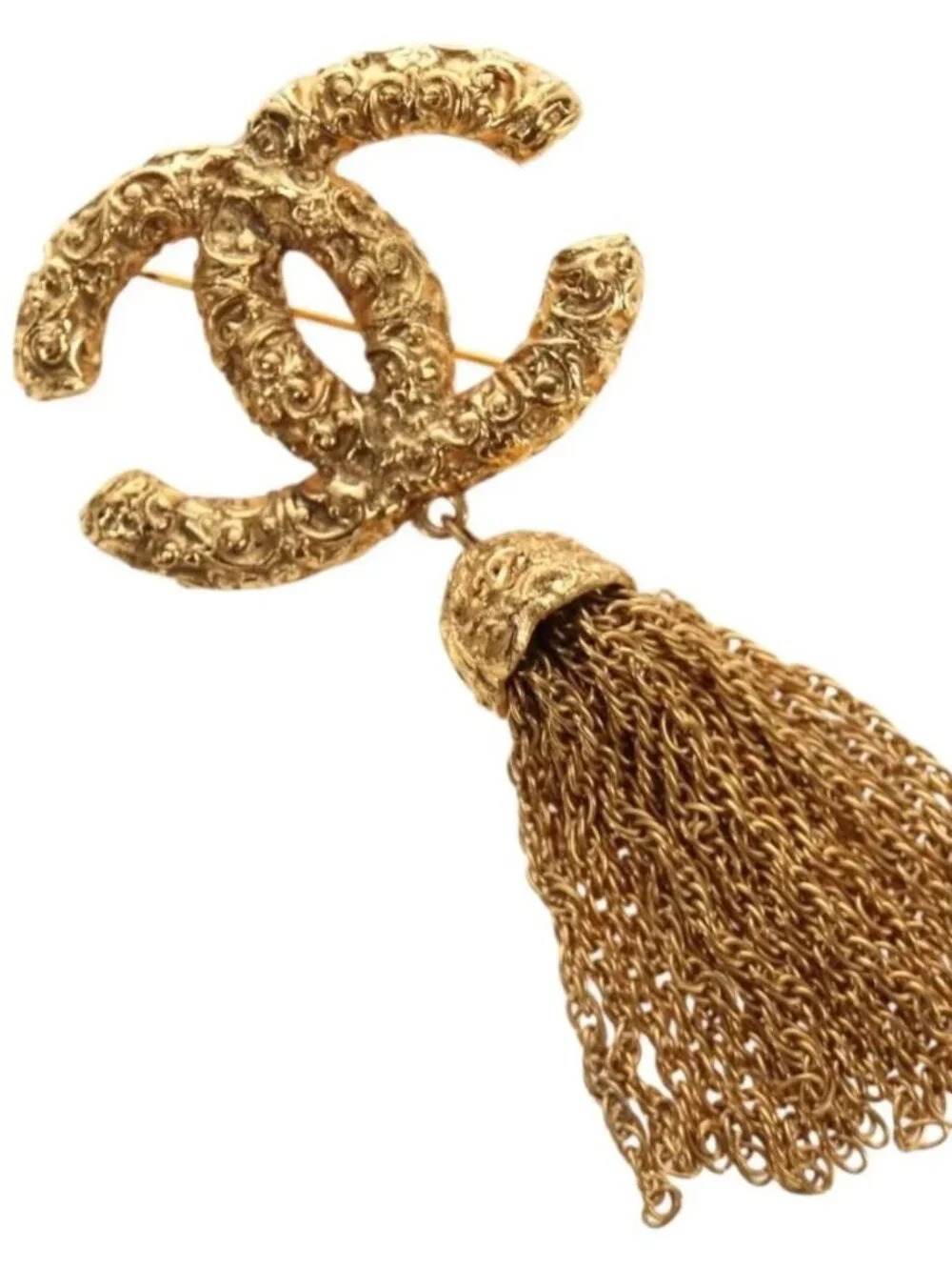 CHANEL CC Fringe Lava Brooch metal Gold CC Auth am11879SM